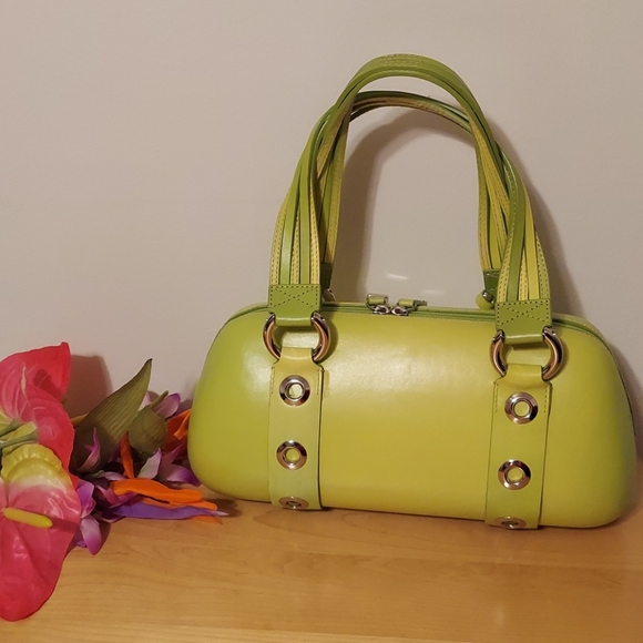 VTG Y2K Sabrina Scala Green & Yellow Ombre Colored Handbag w/Silvertone Hardware - Picture 3 of 17